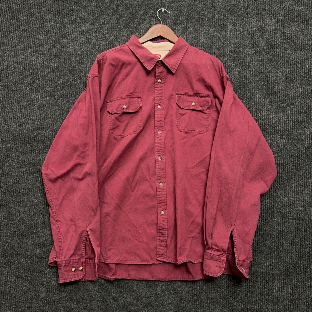 Wrangler Work Shirt Men's 3XL Burgundy Red 100% Cotton Long Sleeve Button Up
